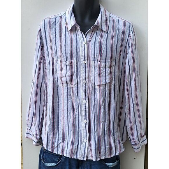 Liverpool Los Angeles‎ Button Down Shirt Women Sz XL Striped Collared Boho - Picture 1 of 7